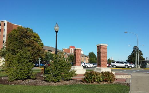 World War Memorial Plaza - West of B.D. Owens Library, on the corner of College Park Avenue and Memorial Drive, two brick pillars display the names of 46 soldiers who served in the First World War. The plaques were initially displayed in 1919 by the Nodaway County Daughters of the American Revolution and were rededicated in their current location in 2006.